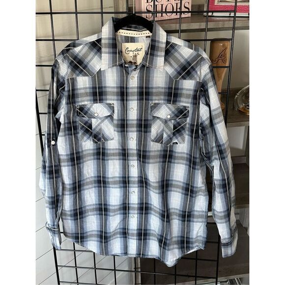 Vintage Coastal Mens Large‎ Plaid Long Slv Pearl Snap Button-Up Western Shirt - Picture 2 of 10